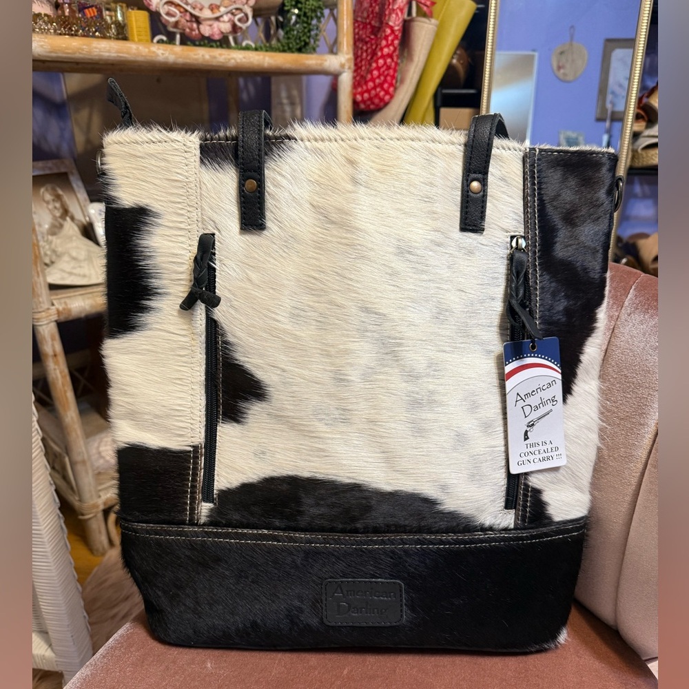 NWT American Darling Black and White Cowhide Bag